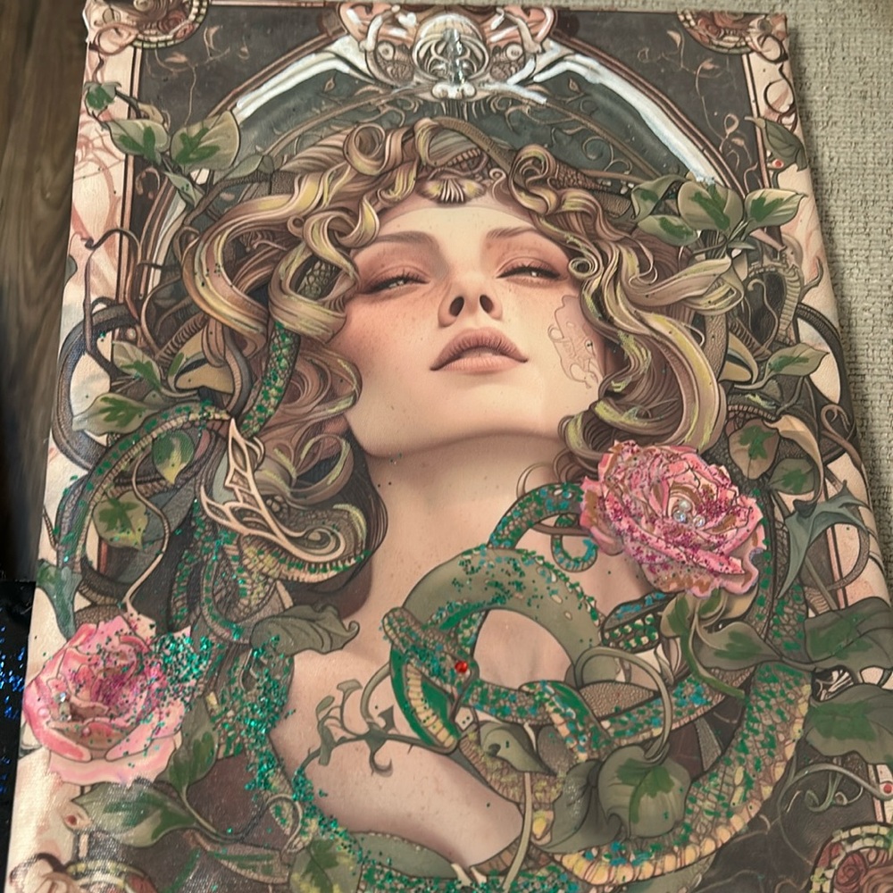 Mixed media art. Hand painted over a print